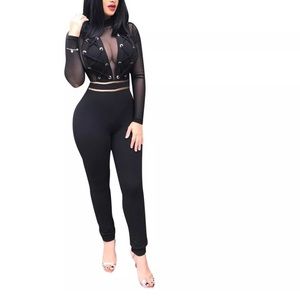 Long sleeve mesh jumpsuit